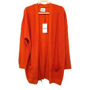 Stitches + Stripes Orange Open Front Ribbed Knit Long Cardigan Sweater Sz M NWT